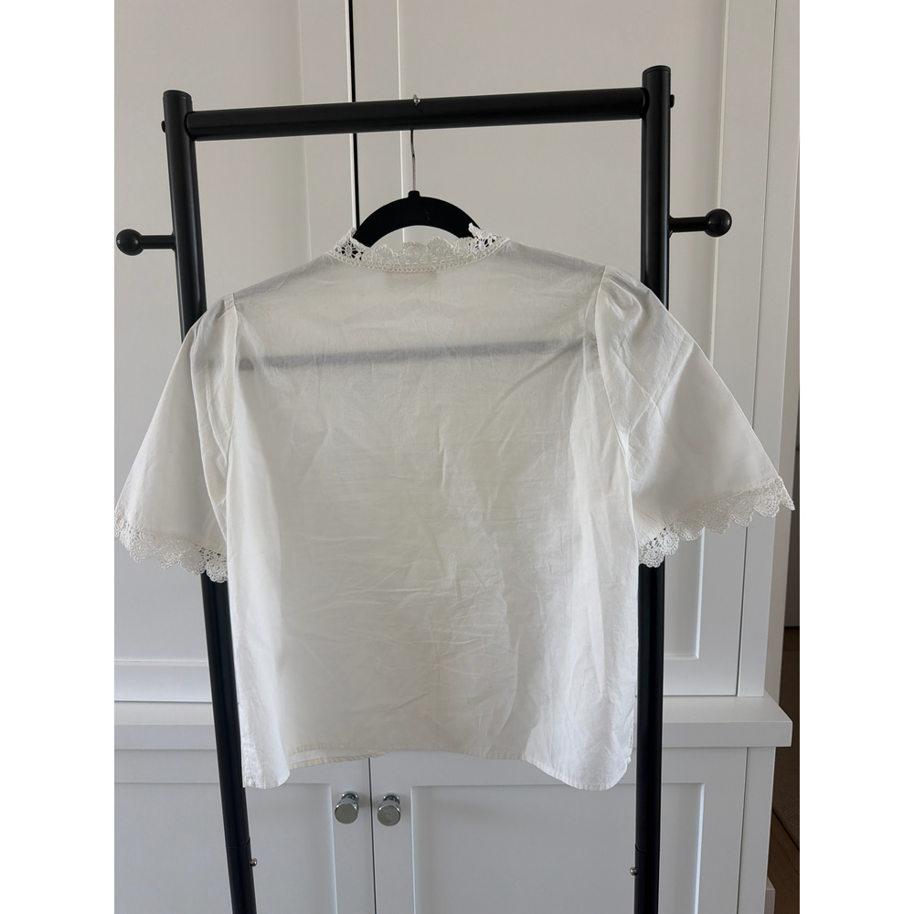 Sézane White Embroidered Lace Short Sleeve Blouse - Picture 4 of 4
